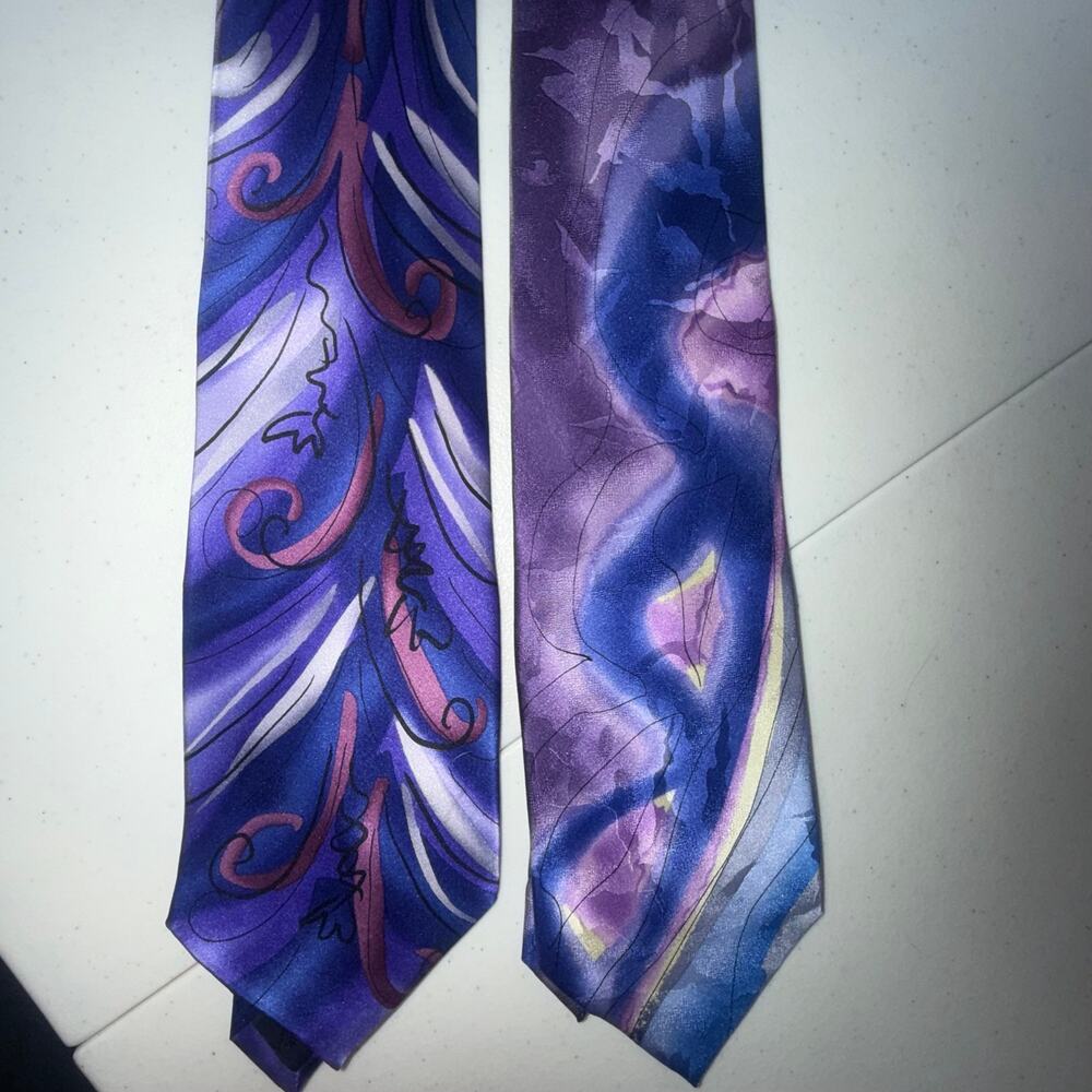 Jerry Garcia Abstract Art Collection 100% Silk Neckties – Purple – Lot of 2